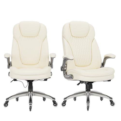 Executive Office Chair-Ergonomic Computer Desk Chair, High Back Leather Chair with Padded Flip-up Arms, Swivel Home Office Chair Upgraded Caster-Black