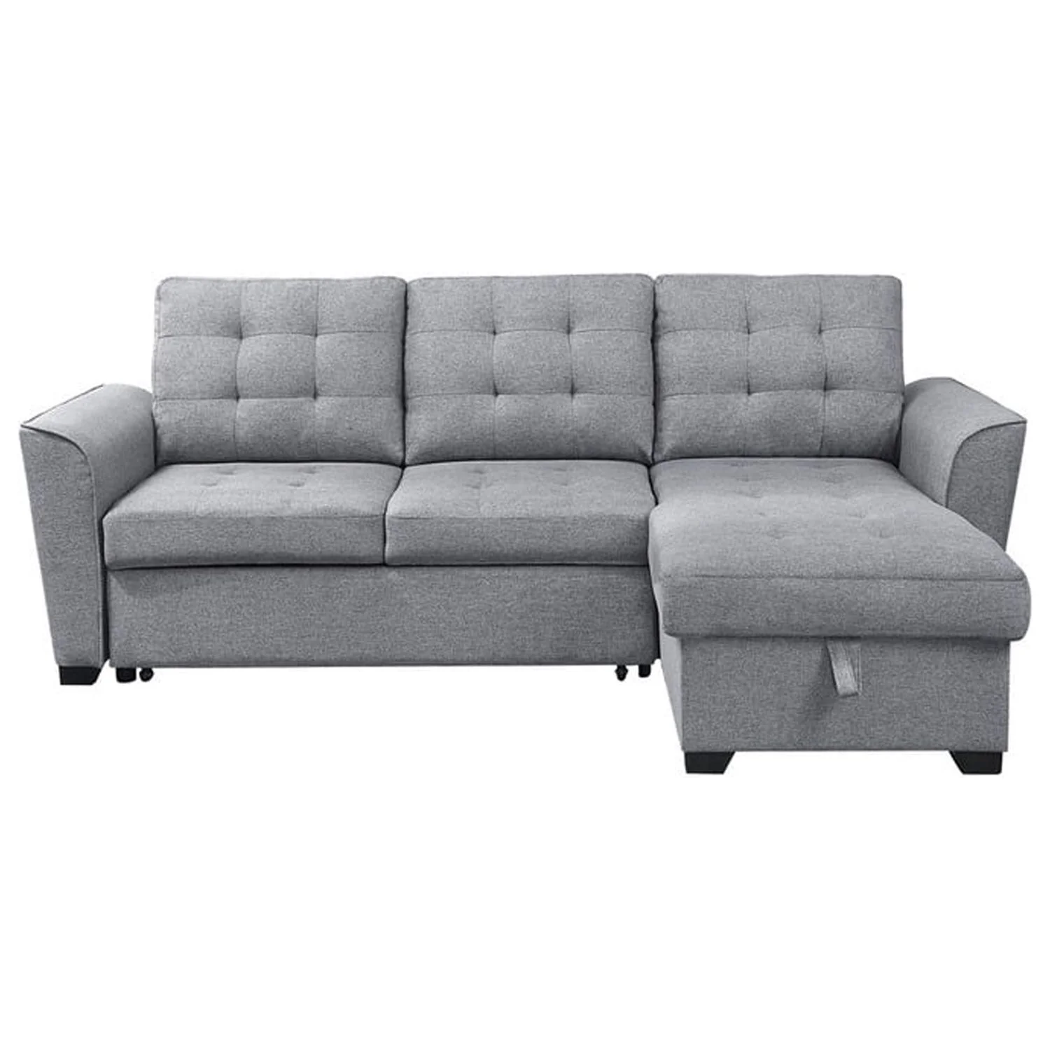 Blissful Nights Light Gray Fabric Sleeper Sectional Sofa with Reversible Storage Chaise