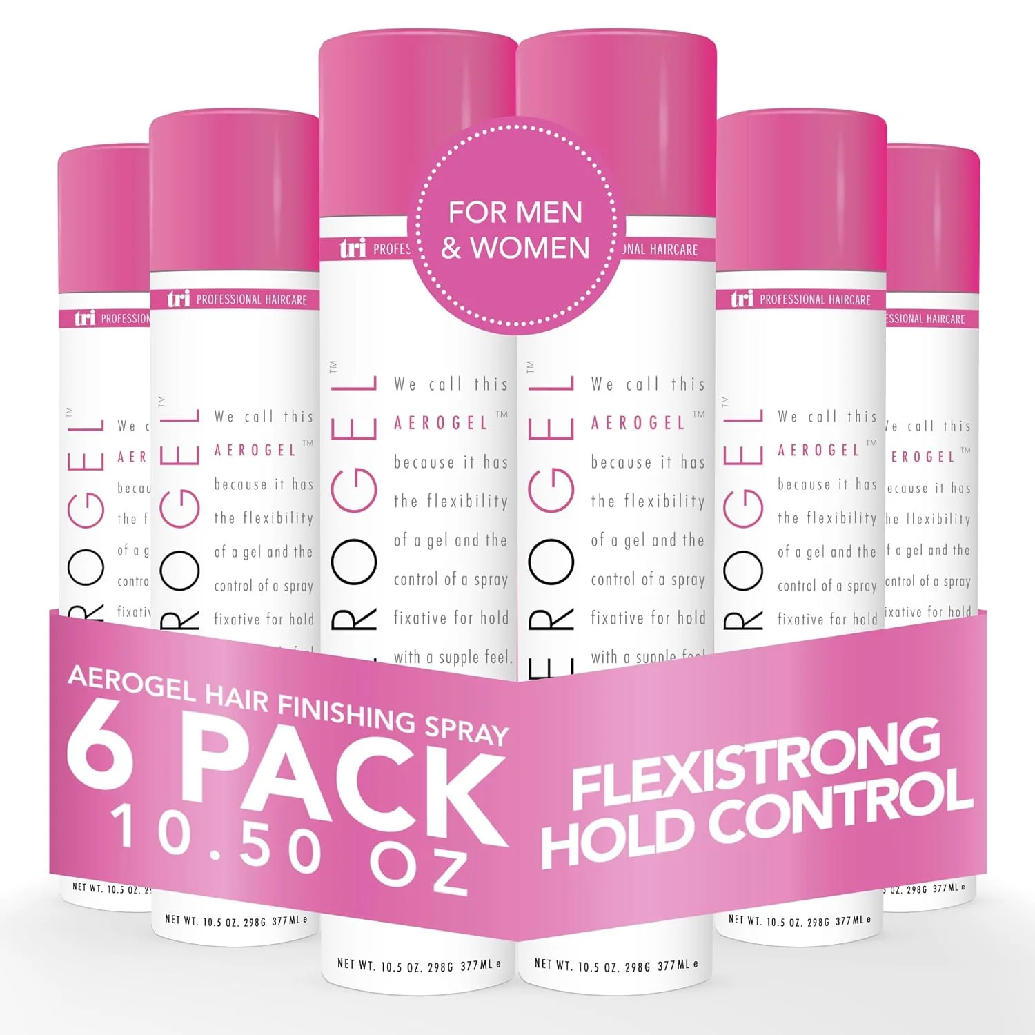TRI Aerogel Hairspray - Non-Toxic Hair Finishing Spray for Styling, Volumizing and Holding Curly Hair with Flexible Hold - For Women and Men - Pack of 6 (10.5 Oz)