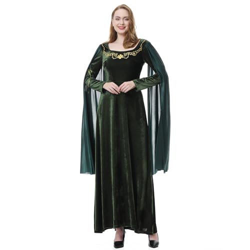 Colorful House Women Medieval Tea Party Dress Victorian Era Bubble Sleeves Velvet High Waist Long Dress with Belt and Gloves