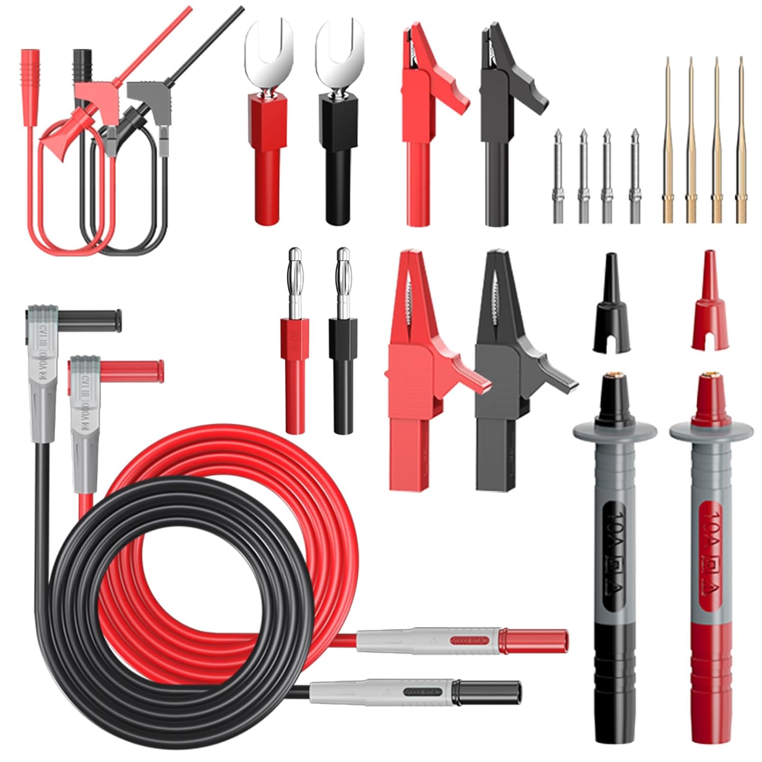 Multimeter Test Lead Kit, 24pcs Professional Electrical Multitester Test Leads Set with Multimeter Tip Probes, Alligator Clips, Replaceable Volt Clamp,Test Hook Clips,Spade Plug,Banana Plug