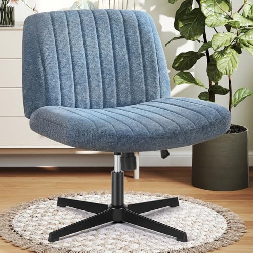 DUMOS Criss Cross Chair Legged Office Wide Comfy Desk Seat, No Wheels Armless Computer Task Seating, Swivel Vanity Home Height Adjustable