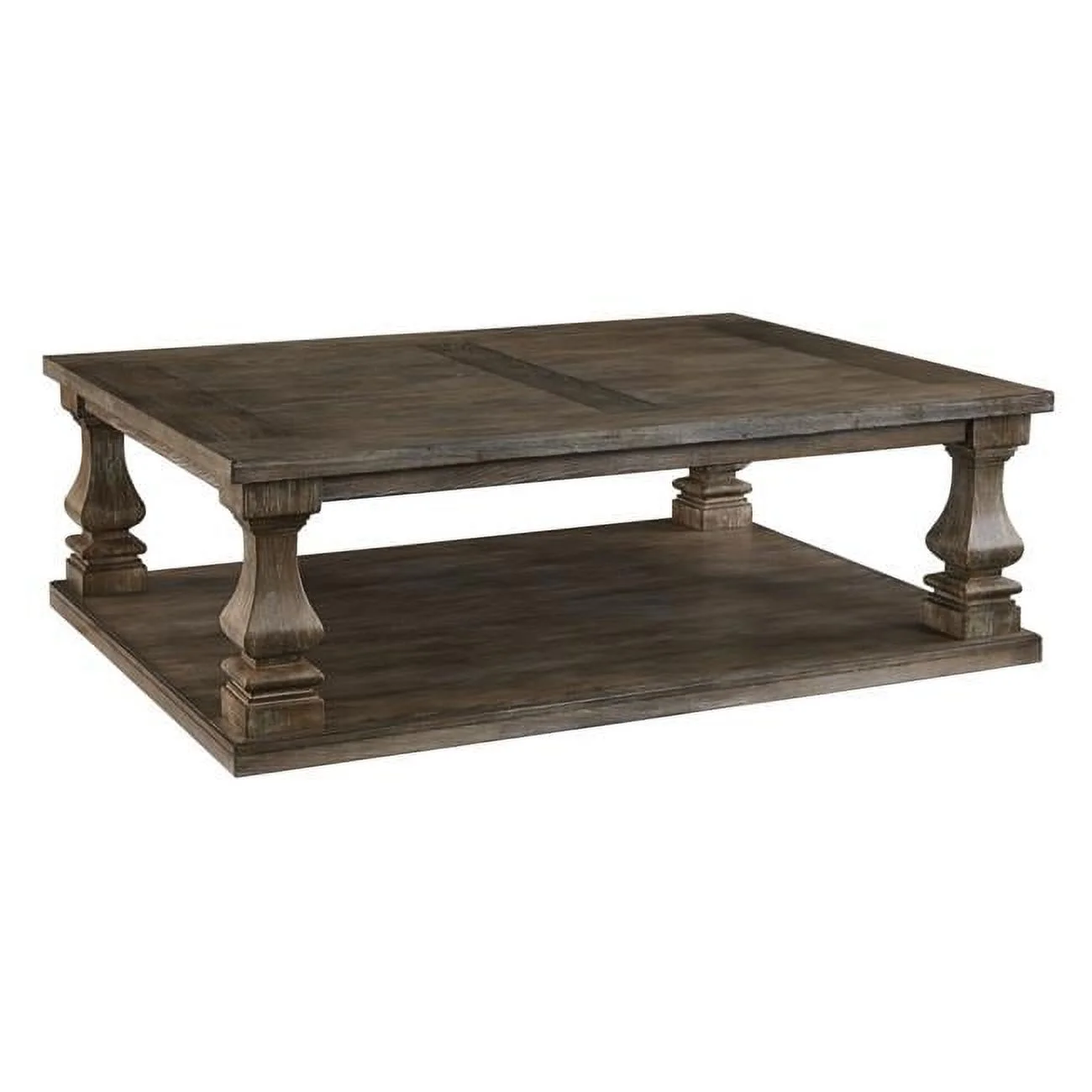 54 in. Classic Coffee Table - Baluster Legs, Spacious Top, Weathered Gray