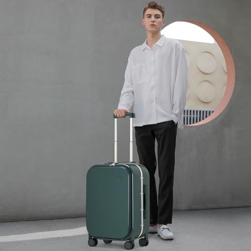 mixi Carry On Luggage, 20'' Suitcase with Front Laptop Pocket, Travel Rolling Luggage Aluminum Frame PC Hardside with Spinner Wheels & TSA Lock and Cover - Smoke White