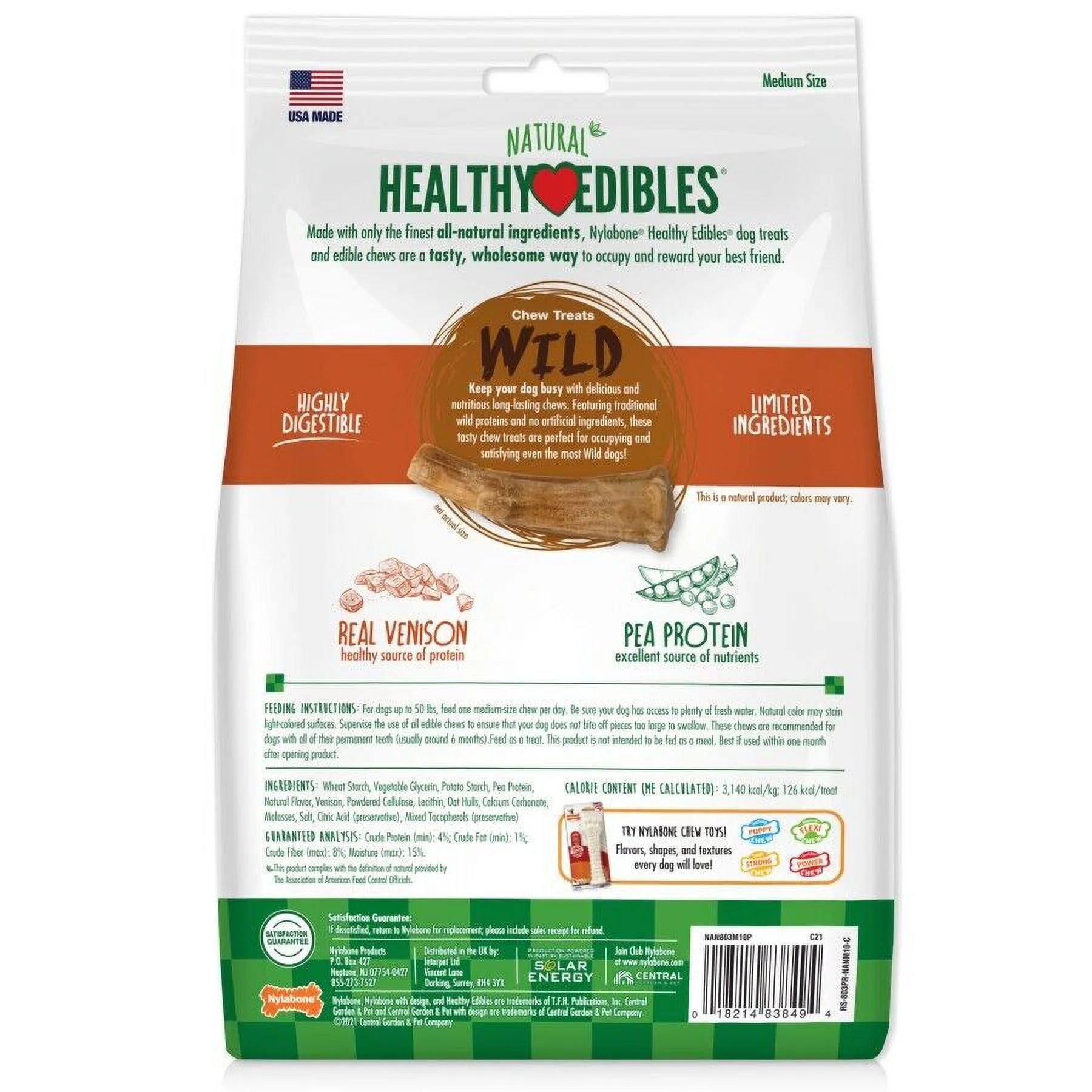 Nylabone Healthy Edibles Wild Antler Natural Dog Chew Treats, Venison (10 Chews)