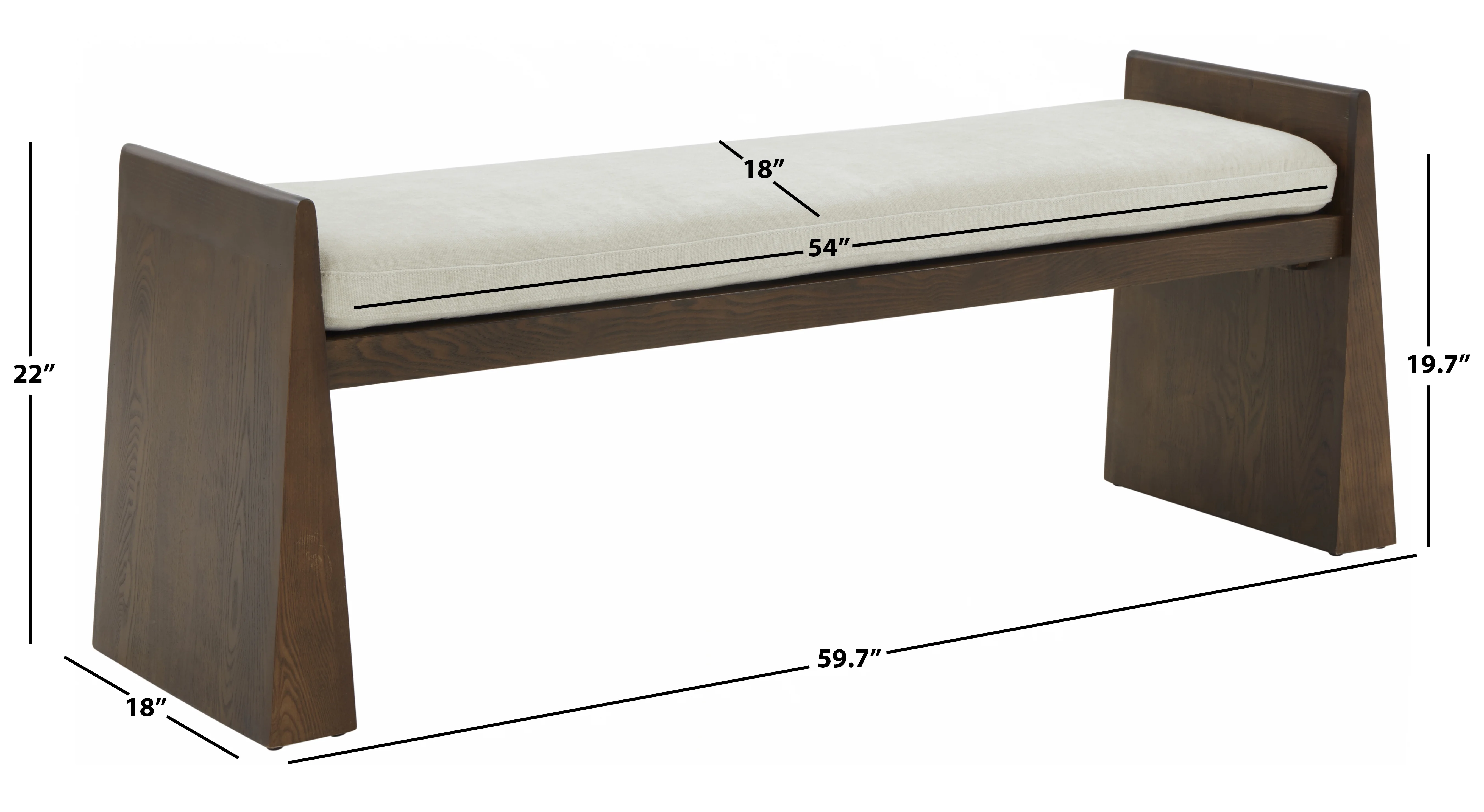 SAFAVIEH Couture Blanchette Solid Velvet Modern Bench with Wood Frame, Cream/Walnut