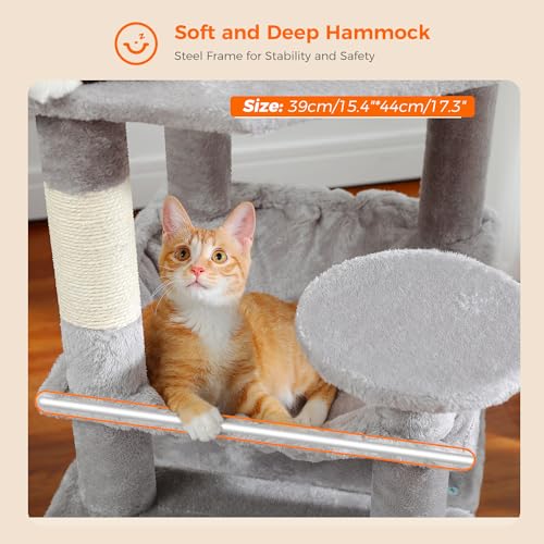 PAWZ Road Large 72 Inch Cat Tree and Tower for Indoor Cats - With Sisal-Covered Scratching Posts, Padded Perches, Condos, and Basket - Gray