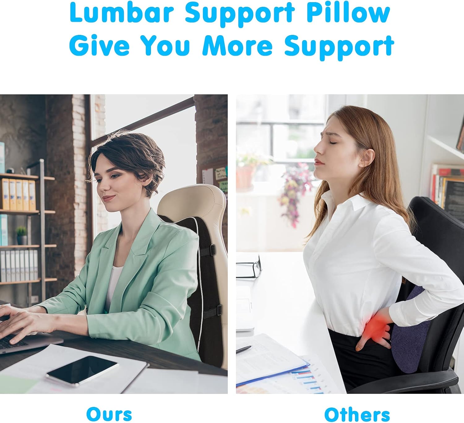 Samyoung Lumbar Support Pillow, Memory Foam Back Cushion for Lower Back Pain Relief, Ergonomic Backrest for Office Chair, Car Seat, Computer Chair and Wheelchair（Large）
