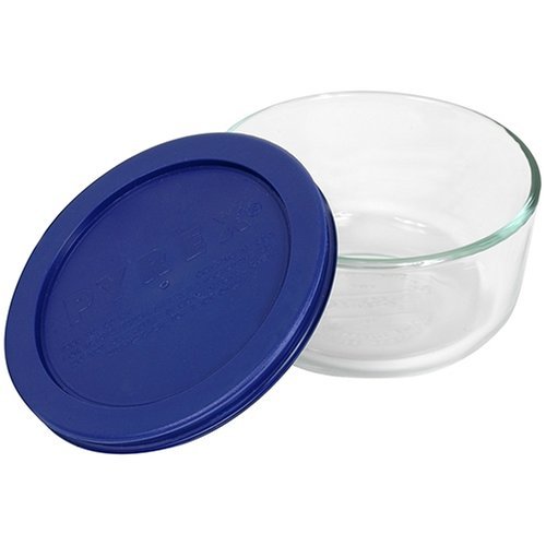 Pyrex Storage 1 Cup Round Dish, Clear with Blue Lid, Pack of 6 Containers