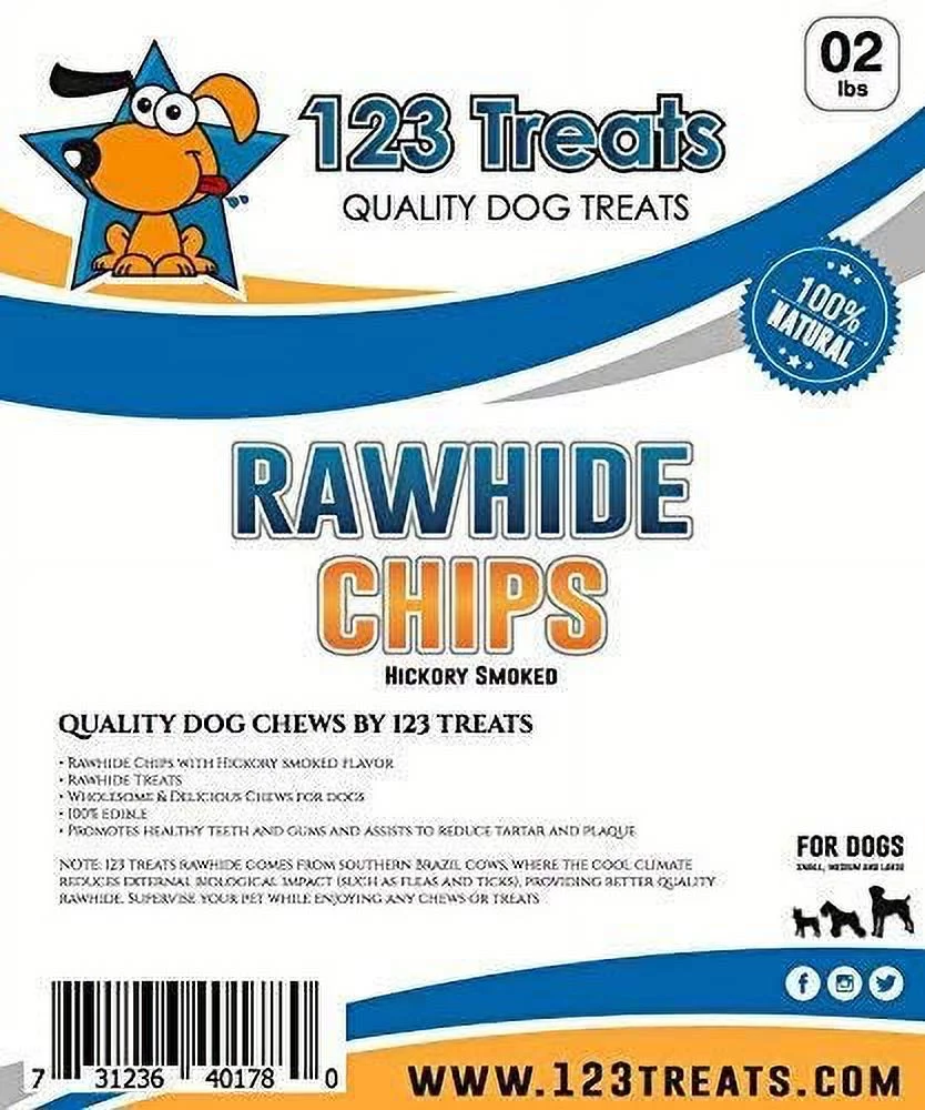 Raw hide Chips Smoked Flavor | 100% Natural Dog chews (2 Pounds) by 123 Treats