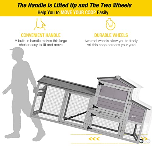Aivituvin 80in Chicken Coop Mobile Hen House Outdoor Wooden Poultry Cage with Wheels Nesting Box Run