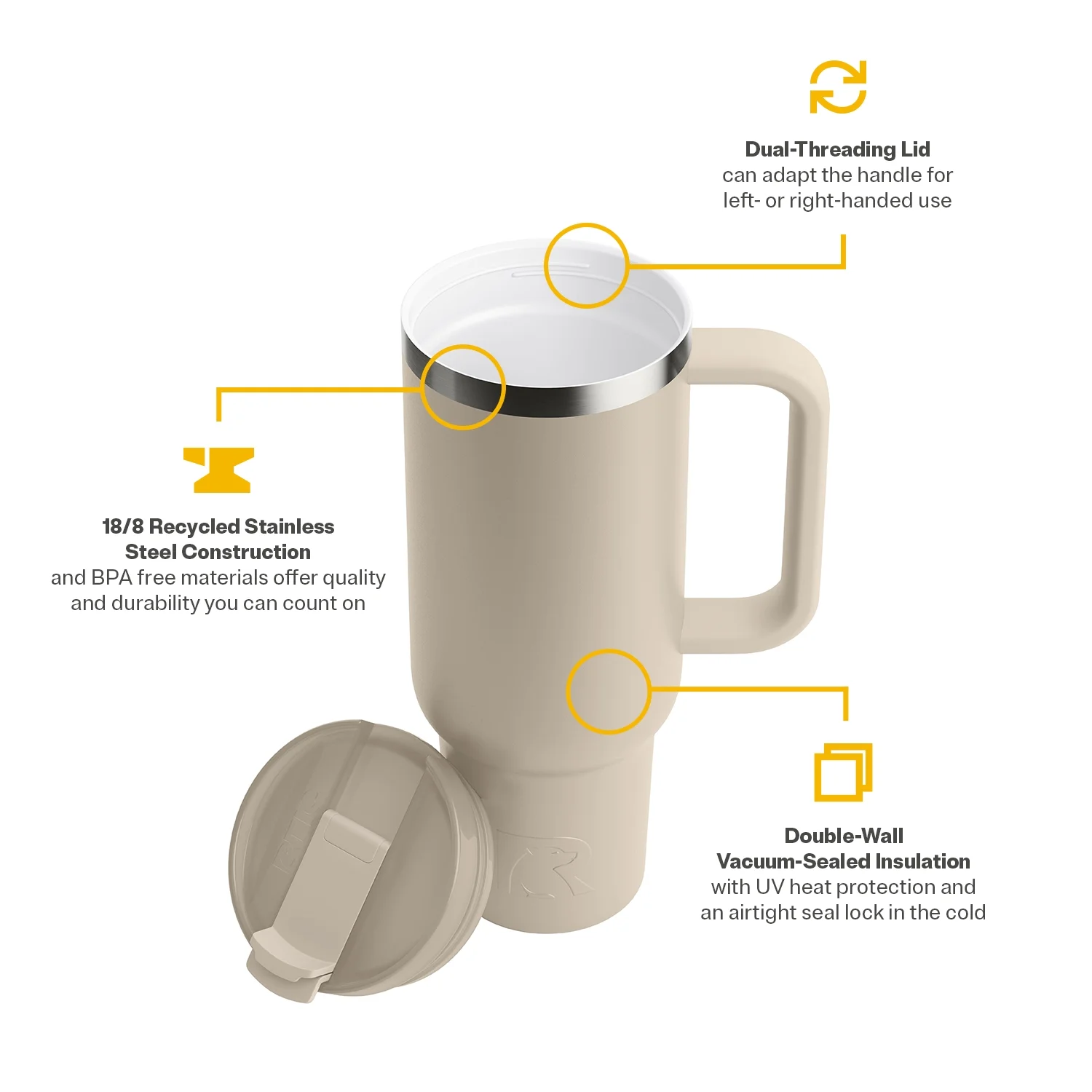 RTIC 40 OZ Ceramic Lined Road Trip Tumbler, Leak-Resistant Lid with Straw, Lagoon