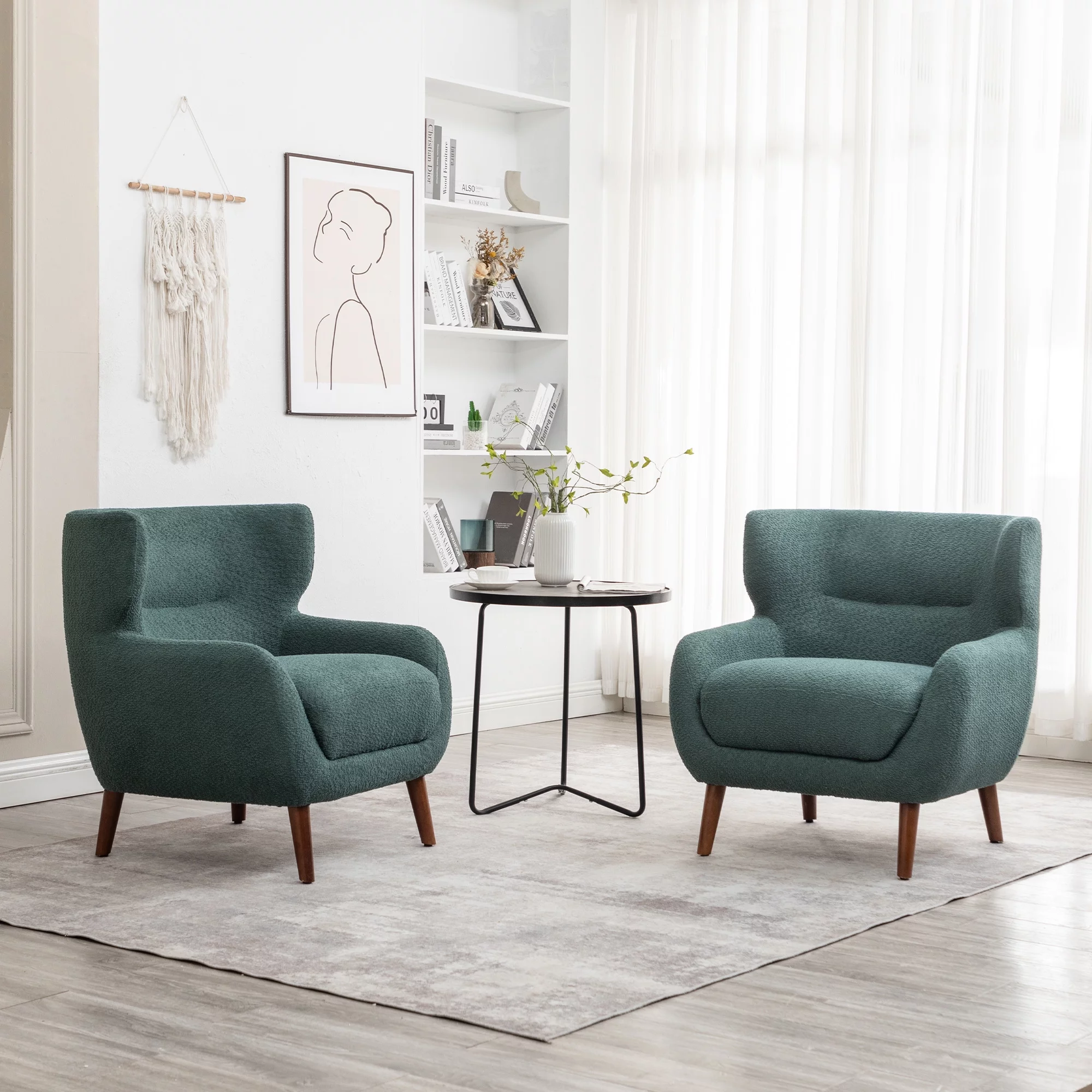 XINMICS Tufted Accent Chair, Wingback Upholstered Armchair, Green