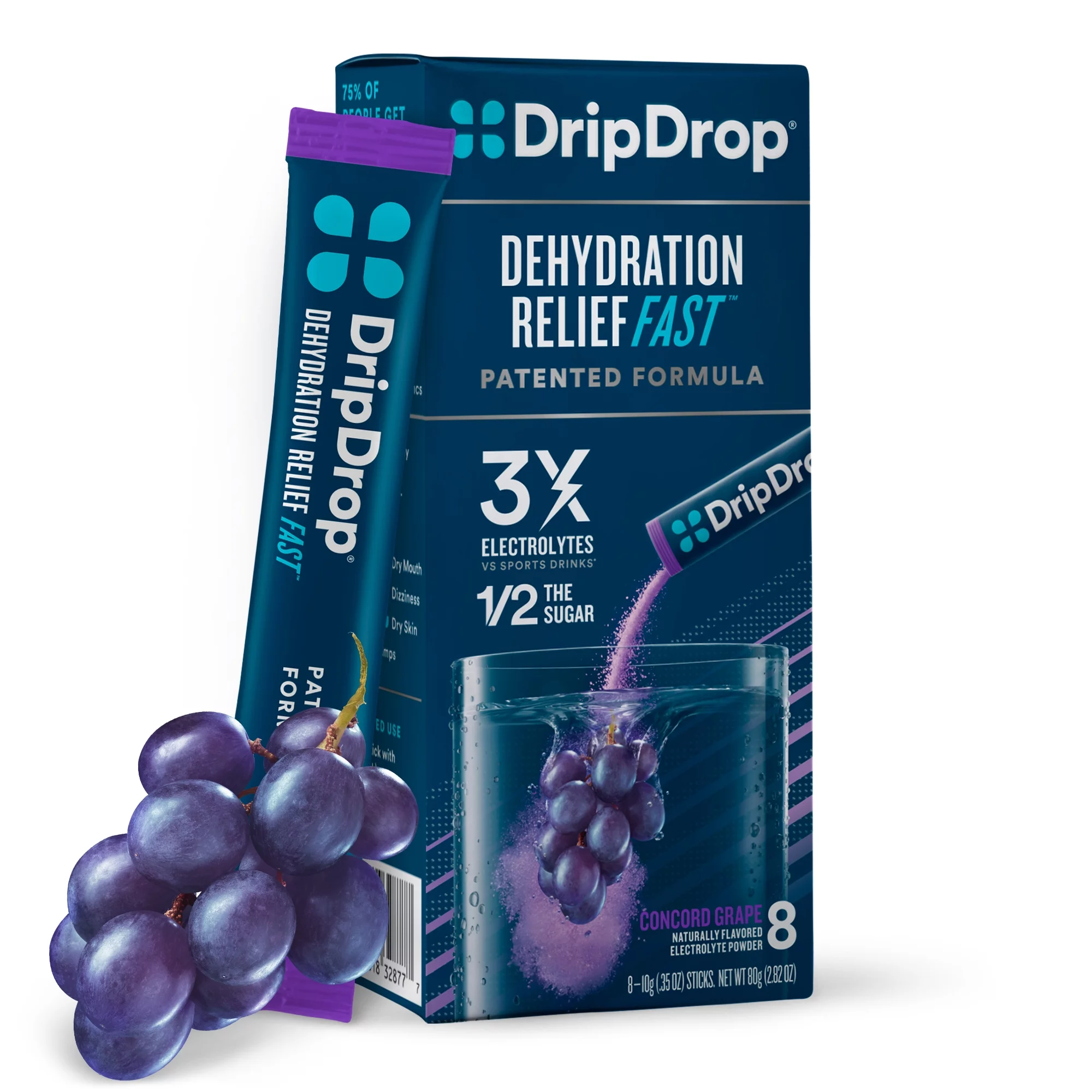 DripDrop - Electrolyte Powder for Dehydration Relief Fast - Grape - 8 Pk (HSA/FSA Approved)