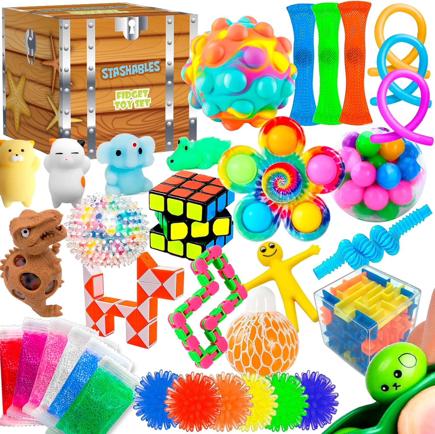 Sensory Fidget Toys Pack - 35pcs Stress Relief and Anti Anxiety Toys for Kids - Cool Fidget Packs with Stress balls, Fidget Cube, & More for Party Favors, Prizes, Travel, & Pinata Stuffers