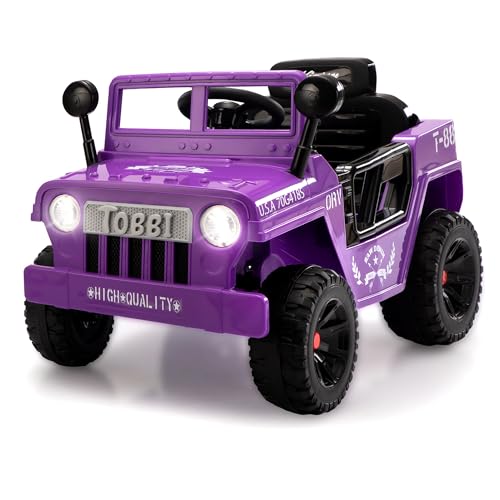 TOBBI 12V Kids Electric Ride On Car Toy, Children Battery Powered Truck to Drive, Motorized Vehicles for Toddlers 3-6 with with Off-Road Wheels/Suspension/Horn/LED Lights-Purple