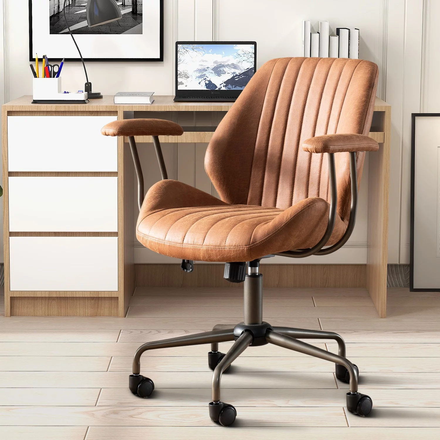 Ovios Ergonomic Office Chair Modern Computer Desk Suede Fabric Desk Chair with Lumbar Support for Home Office