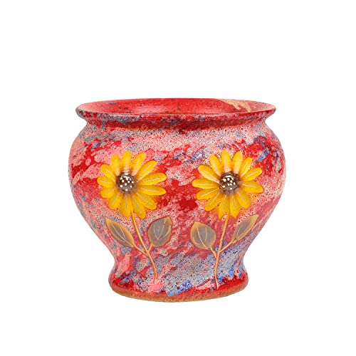 Sungmor Ceramic Planter Pot with Drainage Hole, Indoor Outdoor Large Succulent Flower pot, 9 Inch Hand Painted Clay Plant Pot, Decorative Ceramic Planter Container