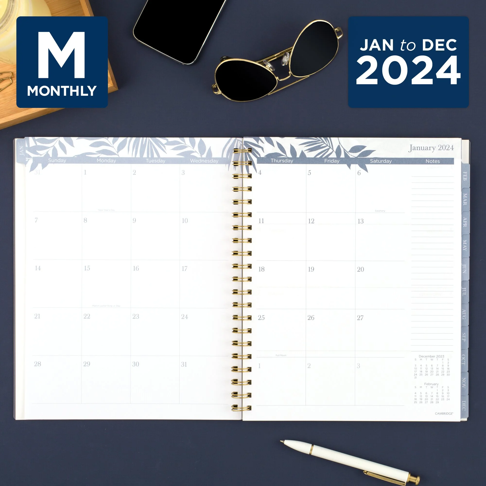 Cambridge Elena 2024 Weekly Monthly Planner Large 8 12 x 11 - Planners