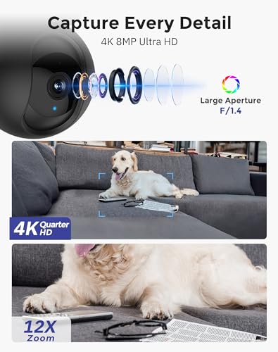 Hugolog 3K 5MP Indoor Pan/Tilt Security Camera with Auto-Focus,Ideal for Baby Monitor/Pet Camera/Home Security,Starlight Color Night Vision,Human/Pet AI,Noise Reduction,US Cloud,Works with Alexa