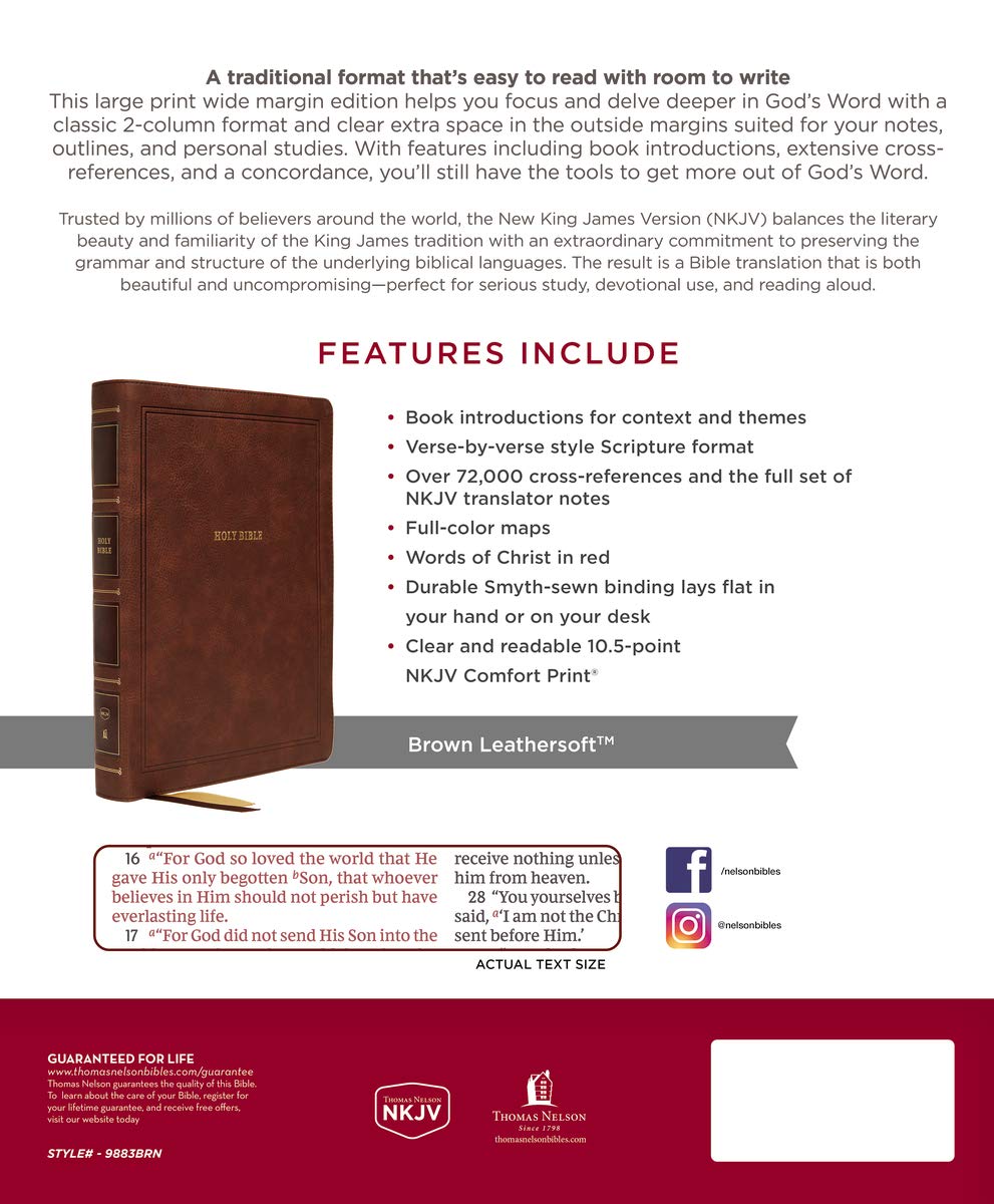 NKJV, Reference Bible, Wide Margin Large Print, Leathersoft, Brown, Red Letter, Comfort Print: Holy Bible, New King James Version