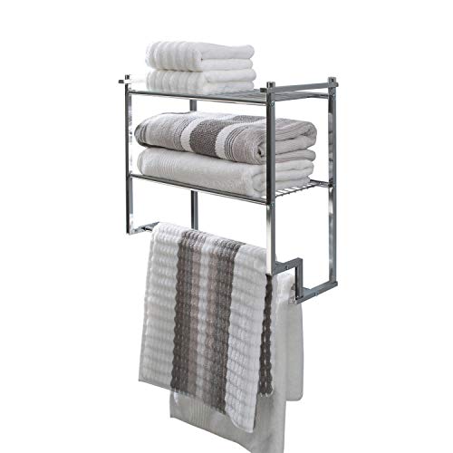 Organize It All Chrome 2 Tier Wall Mounting Bathroom Rack with Towel Bars, Metallic (16988W)