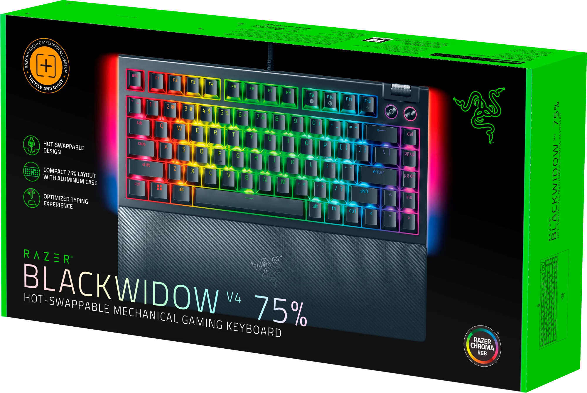Razer BlackWidow V4 75% Hot-Swappable Mechanical Gaming Keyboard, RGB Chroma, Black