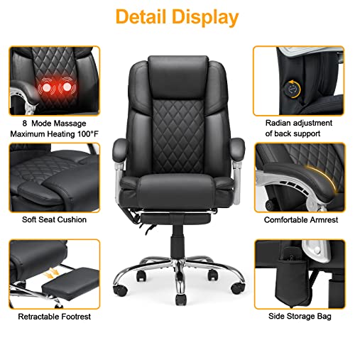 HOMREST Executive Office Chair, Ergonomic Office Chair with 4 Points Massage,Big and Tall Office Chair with Heat,Home Office Desk Chair,White