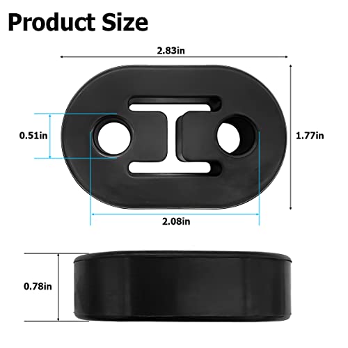 2PCS Car Exhaust Rubber Hanger, Universal 2 Holes 0.43inch Muffler Bracket Mount, Heavy Duty Insulator Tail Pipe Shock Absorber Bushing, Automotive Replacement Accessories for Most Cars