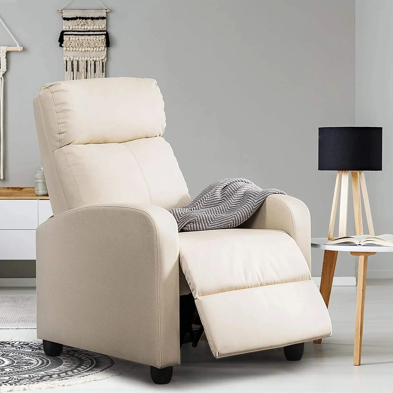 Off White High-Density Faux Leather Push Back Recliner Chair
