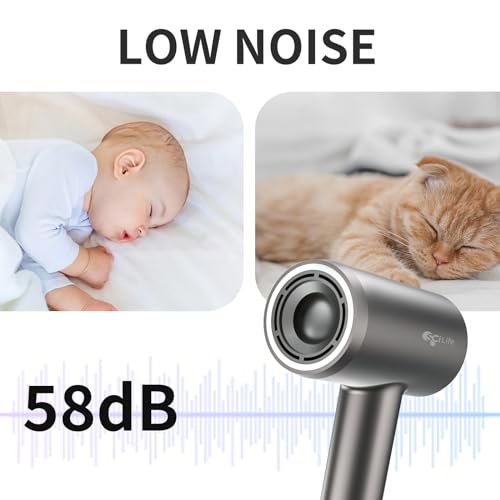 Hair Dryer with Diffuser - Negative Ionic Blow Dryer with 110, 000 RPM Brushless High-Speed Fast Drying, 1400W Low Noise Thermo-Control Hairdryer with Magnetic Nozzle and Wall Mount Holder