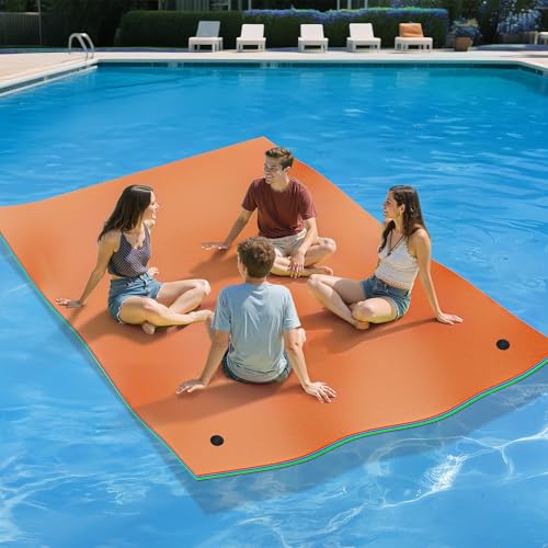 YITAHOME 9'/12' Lily Pad Floating Mat for Lake and Pool, Portable Outdoor Water Floating Mat, 3-Layer XPE Floating Island for Boat, Beach, Ocean, Orange&Green