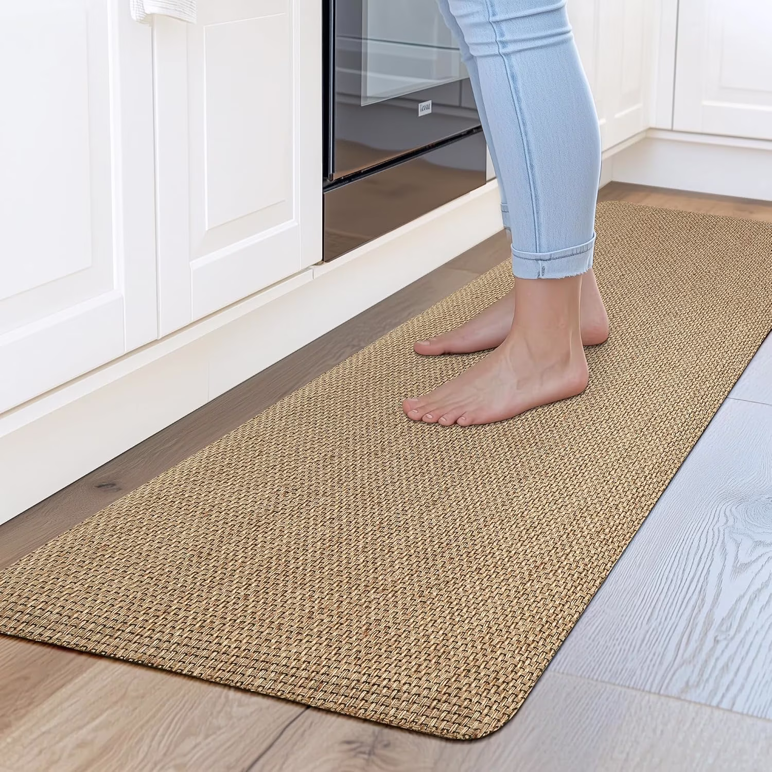 Kitchen Mats for Floor Cushioned Anti-Fatigue Kitchen Floor Mat Non Slip Kitchen Rugs for Floor Absorbent Memory Foam Comfort Standing Mat for Front of Sink, Office, Laundry(Beige, 17.3"x47")