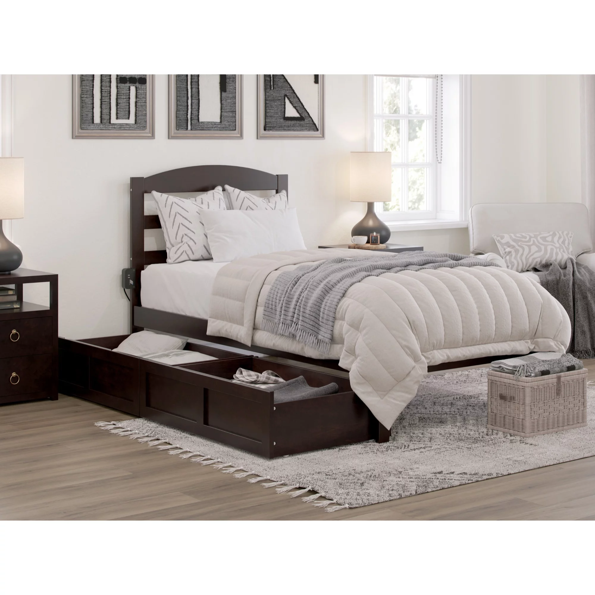 Warren, Solid Wood Platform Bed with Storage Drawers (Set of 2), Twin XL, Espresso