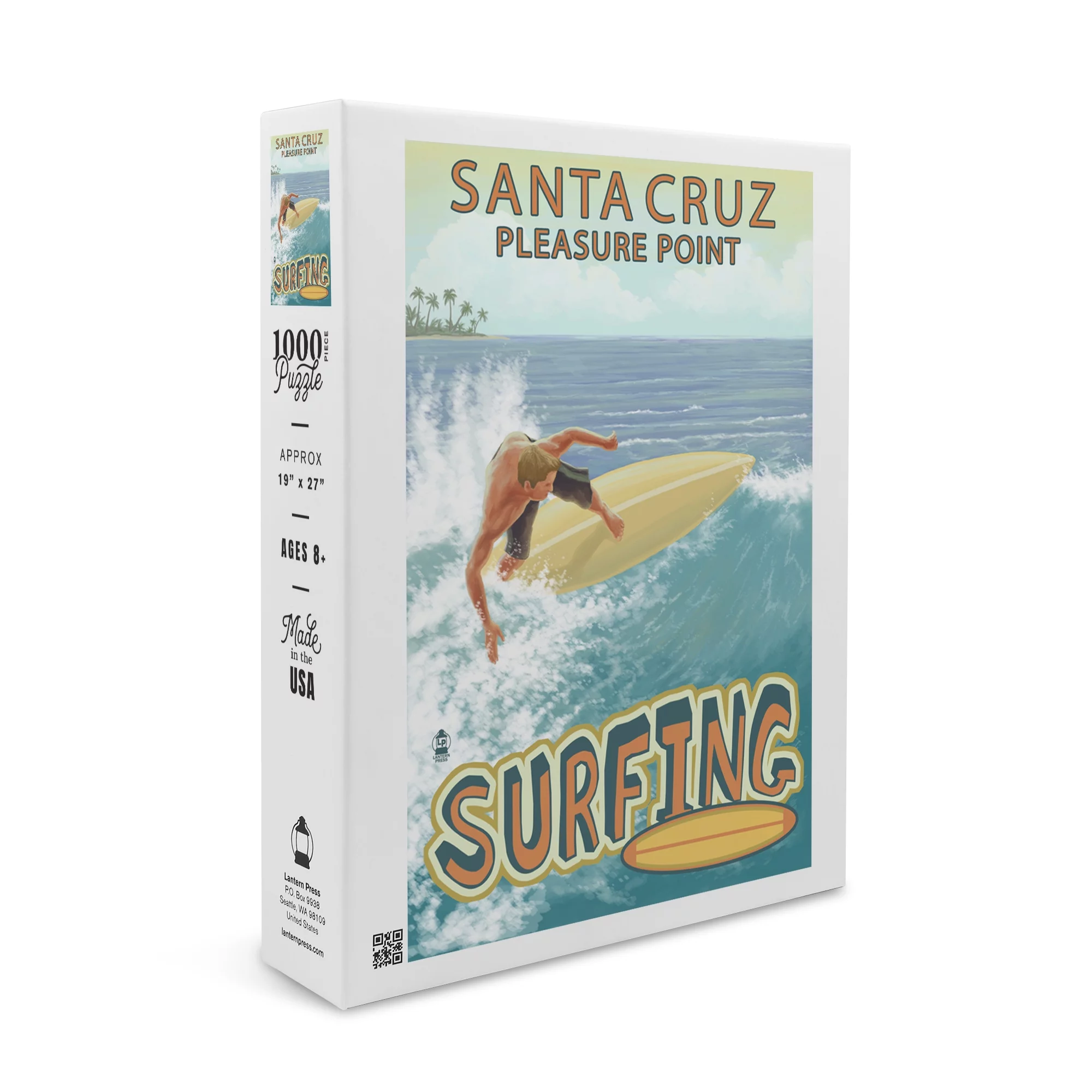Santa Cruz, California, Pleasure Point Surfer Scene (1000 Piece Puzzle, Size 19x27, Challenging Jigsaw Puzzle for Adults and Family, Made in USA)