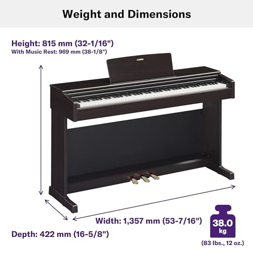 Yamaha Arius, 88-Key Weighted Action Digital Beginner and Intermediate Players, Dynamic Response, Grand Piano Sound, 3-Pedal Unit, Upright Design, Bench Included, Dark Rosewood (YDP105R)