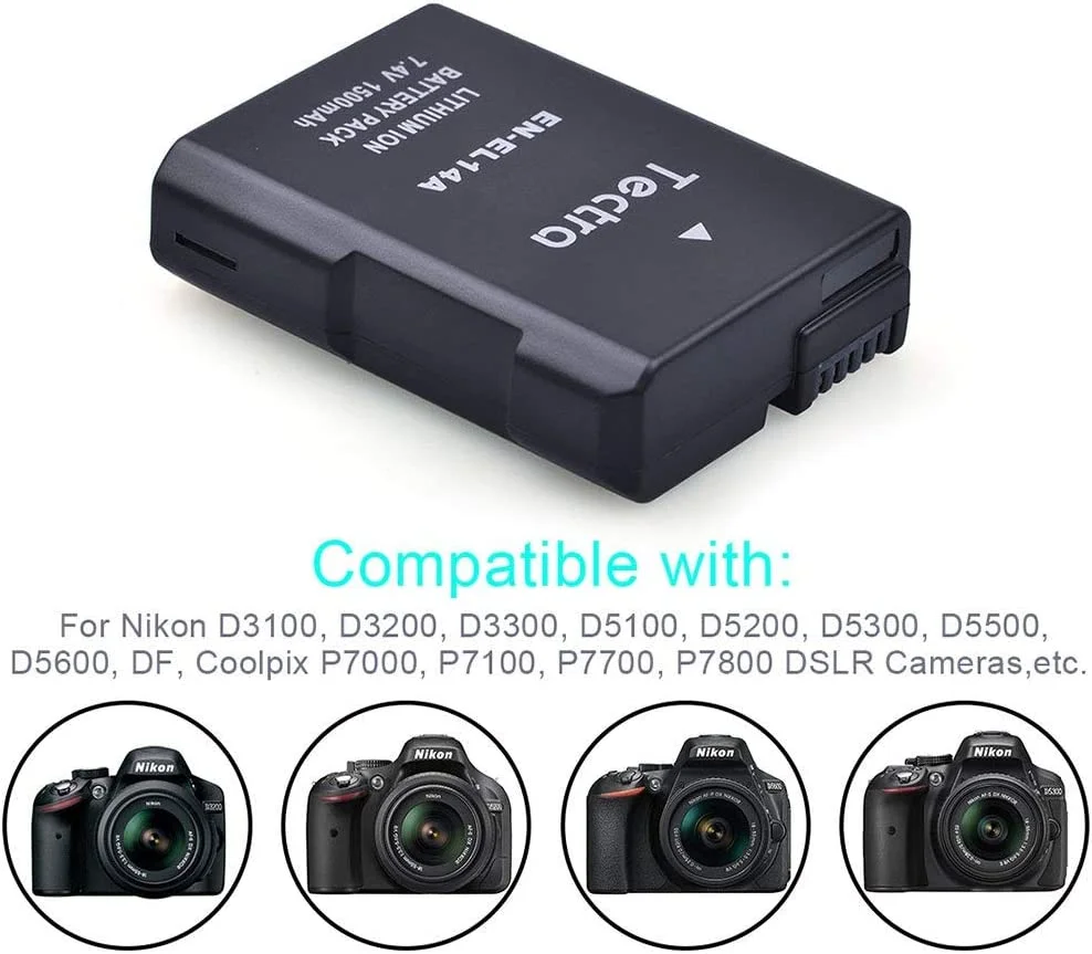 Tectra 2Pcs EN-EL14, EN-EL14A y with y Storage Case for Nikon D3500, D3100, D3200, D3300, D3400, D5100,