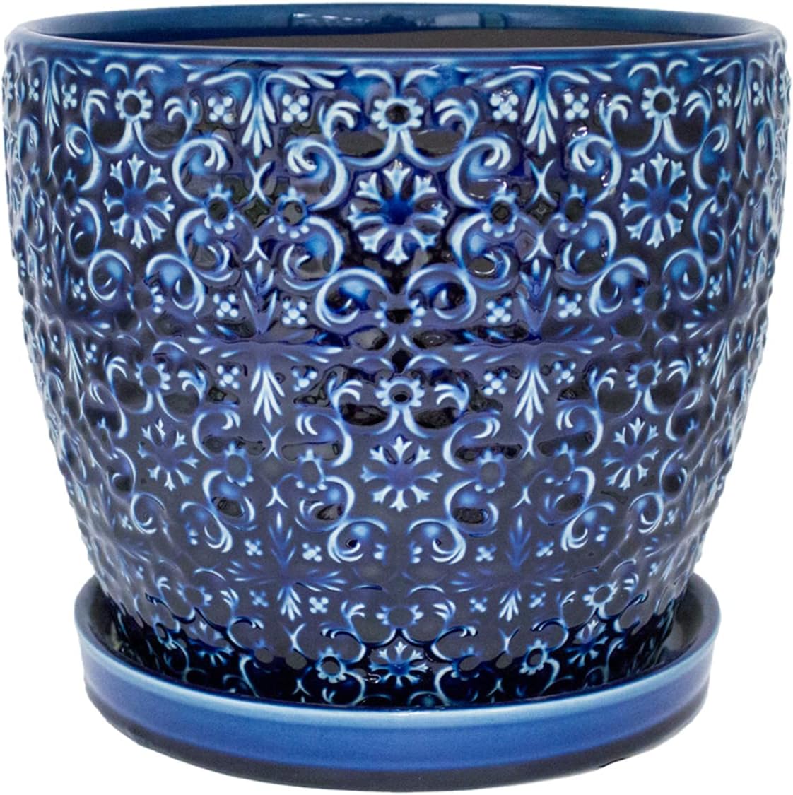 12 in. Dia Ceramic Blue Mediterranean Bell Planter