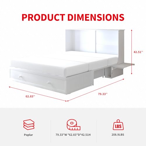 PUREMIND Queen Murphy Bed Cabinet with Mattress Included, Murphy Chest Bed with Storage, Murphys Cube Cabinet Beds with USB Charging Station, Concealed Wallbed for Bedroom, Guest Room