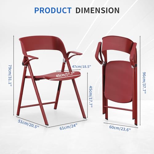 KAIHAOWIN 2 Pack Plastic Folding Chair with Armrest, Heavy Duty Foldable Chairs with Steel Frame Commercial Stackable Guest Chairs for Indoor and Outdoor-White