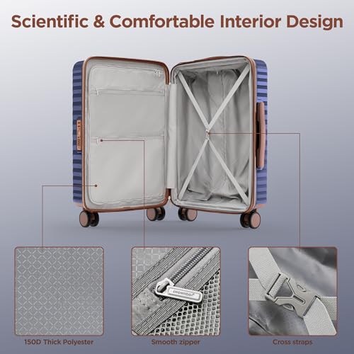 SHOWKOO Luggage Sets 3 Piece Hardside Expandable Suitcase with Double Spinner Wheels Tsa Lock, (Beige White, 5 piece set)