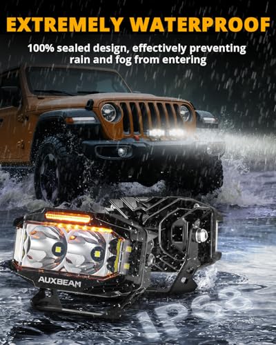 Auxbeam V-MAX Series 72W LED Pod Driving Lights, 4x2.5 Inch Rectangle Side Shooter Offroad Cube Spotlights with Amber DRL, 270° Combo Beam 6 Modes White/Amber/Yellow Auxiliary Lights with Covers