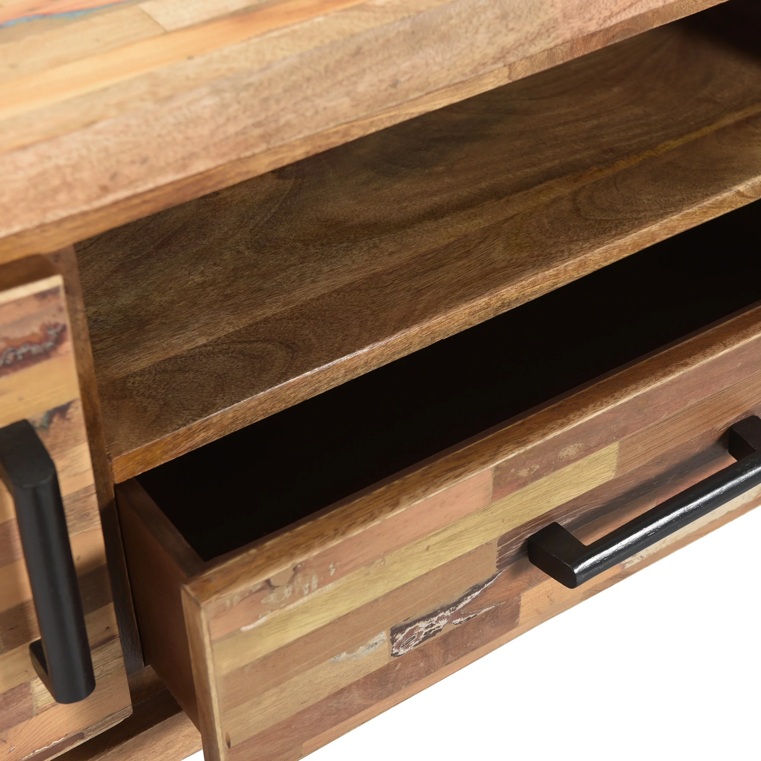 Noble House Desta Handcrafted Boho Reclaimed Wood TV Stand, Natural and Black