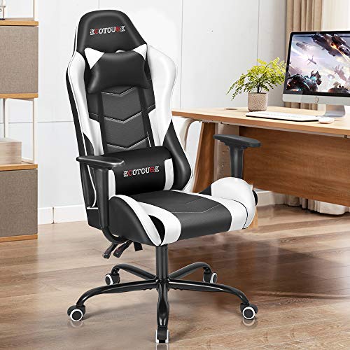 ECOTOUGE PC Massage Gaming Chair with Footrest Ergonomic Office Desk Chair Racing PU Leather Recliner Swivel Rocker with Headrest and Lumbar Pillow, Blue