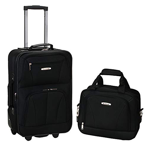 Rockland Fashion Softside Upright Luggage Set, Expandable, Kensington, Black and White, 2-Piece(14/19)