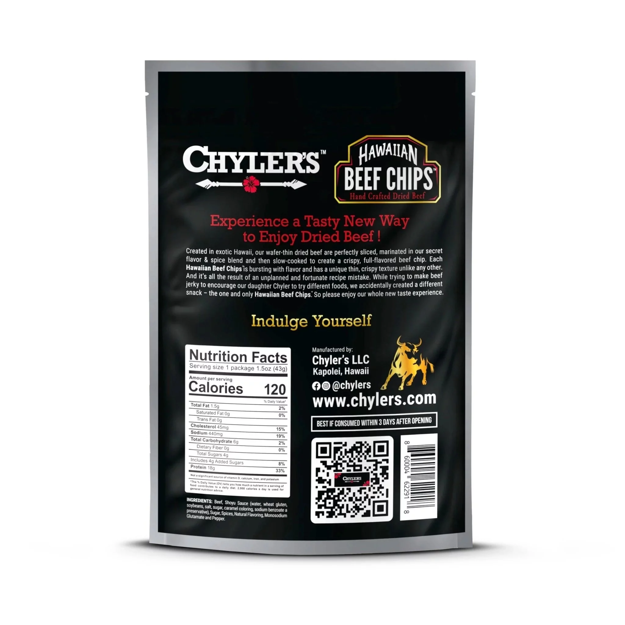 Chyler's Hawaiian Beef Chips - Cracked Pepper (Pack of 3)