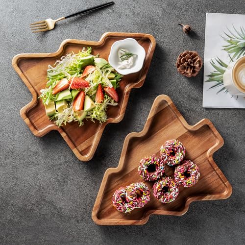 Wooden Serving Tray - Decorative Serving Platters and Trays Set of 2 Christmas Tree Shape Wood Platters for Entertaining, Breakfast, Coffee Table, Home Decor