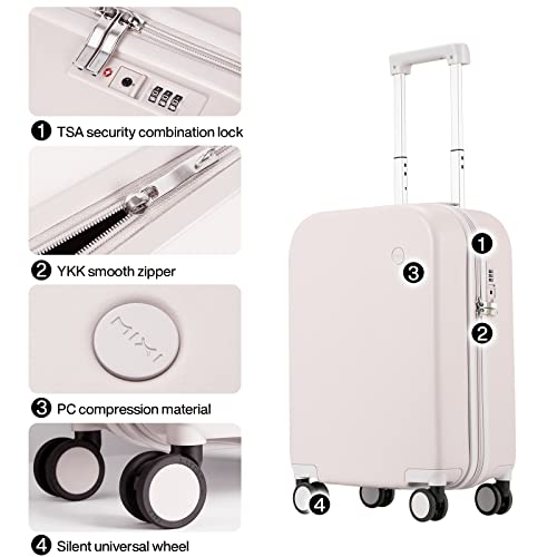 mixi Upgrade Carry on Luggage 14 Inch Underseat Personal Item Suitcases with Spinner Wheels, Hardside Rolling Suitcase PC with TSA Lock Lightweight Travel Case, Fine Grid Black