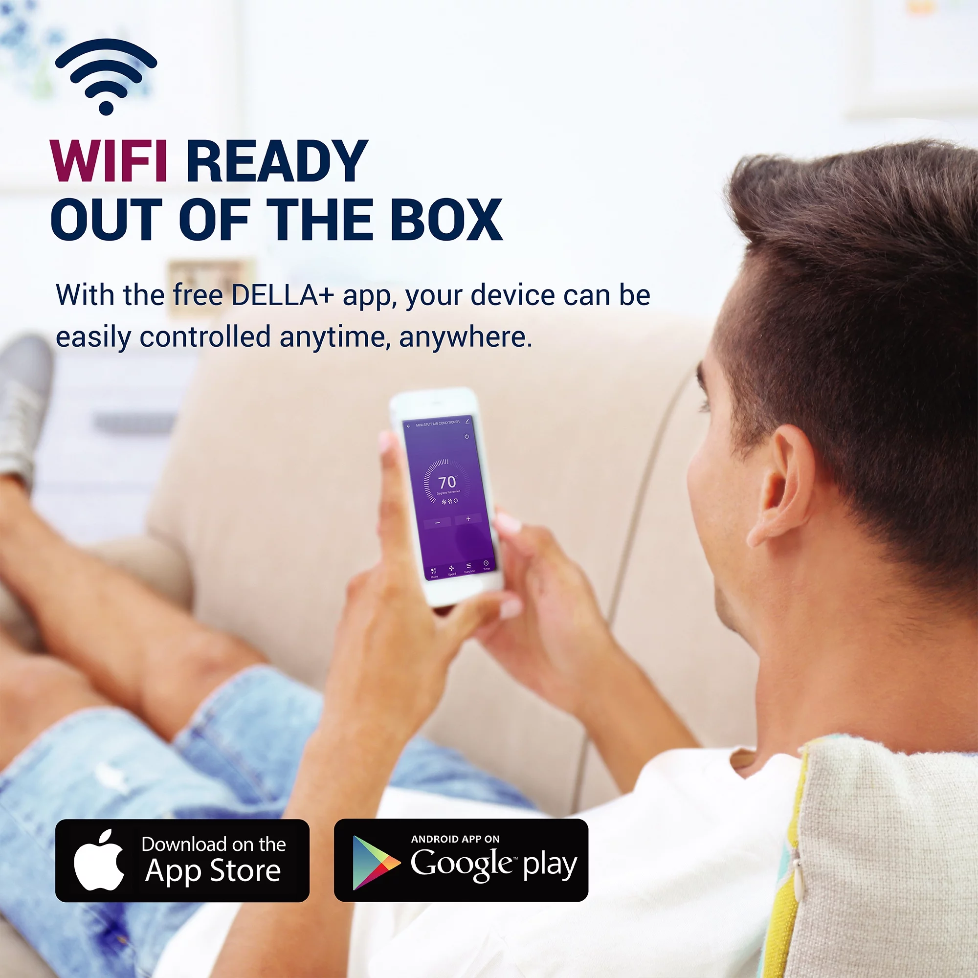 DELLA 18000 BTU Wifi Enabled 21 SEER Cools Up to 650 Sq.Ft 208-230V Energy Efficient Mini Split Air Conditioner & Heater Ductless Inverter System, with 1 Ton Heat Pump (QC Series)