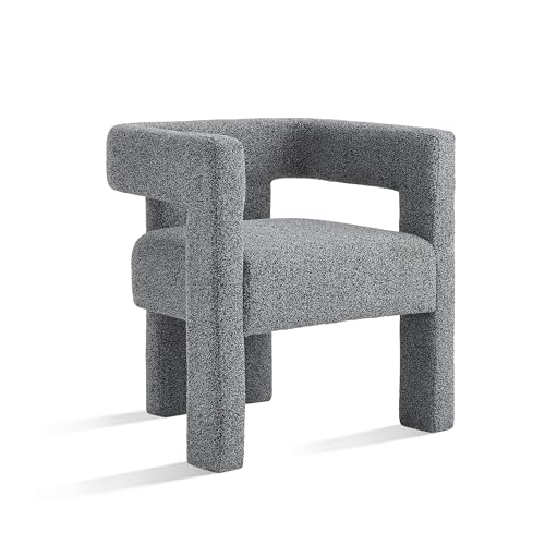 Modern Sherpa Barrel Chair with Open-Back, Fabric Upholstered Boucle Dining Chair, Accent Side Armchair for Living Room, Bedroom, Kitchen (Blue Black,25.59